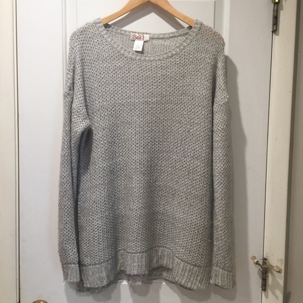 Light Grey SO Knit Long Tunic Sweater Large
